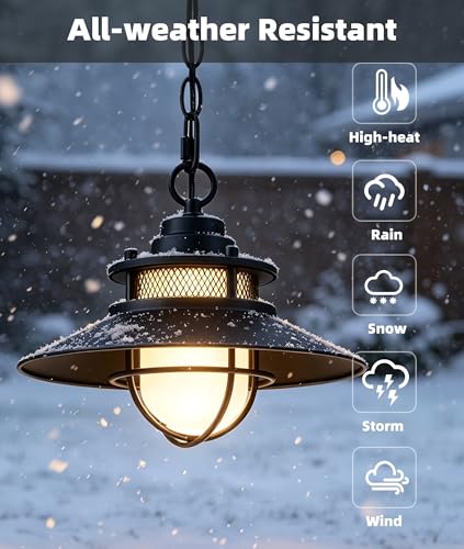Image of Black Farmhouse Outdoor Pendant Lights For Porch Hanging Lantern Rustic Barn Style Ceiling Mount Light-Outdoor Hanging Light For Patio Entrance Outside Exterior Pendant For Front Door, E26