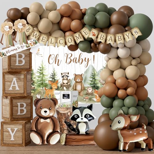 Woodland Animals Baby Shower Decoration Party Supplies Forest Animal Neutral Gender Reveal Party Decorations Backdrop Balloon Arch Box Mom to Be Sash Dad to Be Pin Tablecloths Cake Topper