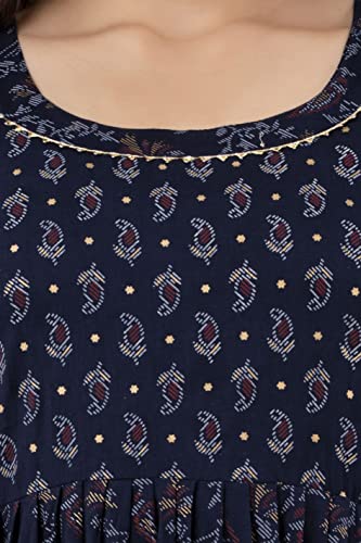 Image of Amazon Brand - Tavasya Women Botanical Floral Printed Maternity Midi Dress | Round Neck | 3 /4 Ruffle Sleeves | Concealed Feeding Zip | Gathered Tiered Nursing Dress