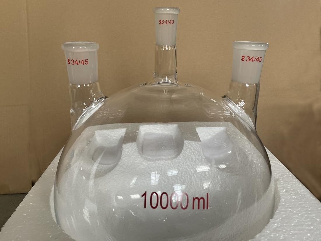 10000 ml Rundkolben mit drei Hälsen - Mittelhals 24/40, Seitenhals 34/45 - Laborglasgeräte for chemische Reaktionen
