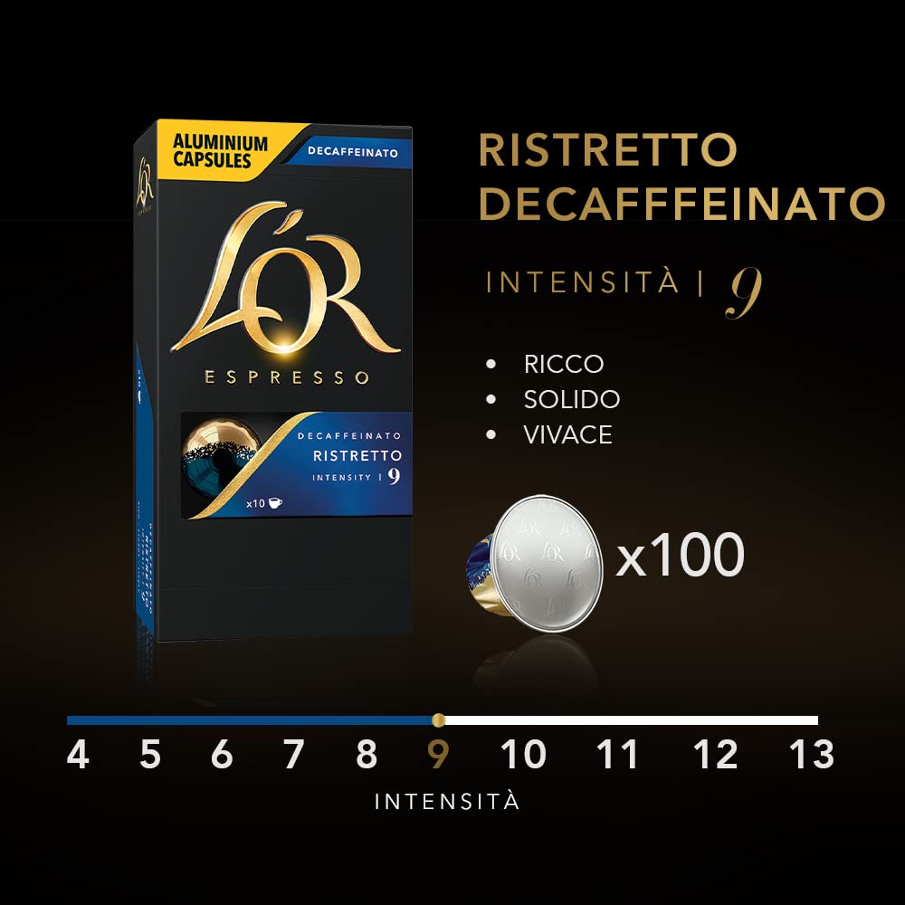 L'OR - Capsule Caffè Espresso Ristretto Intensità 11 + Caffè Espresso Decaffeinato Ristretto Intensità 9 - 200 Capsule Compatibili con Macchine Nespresso