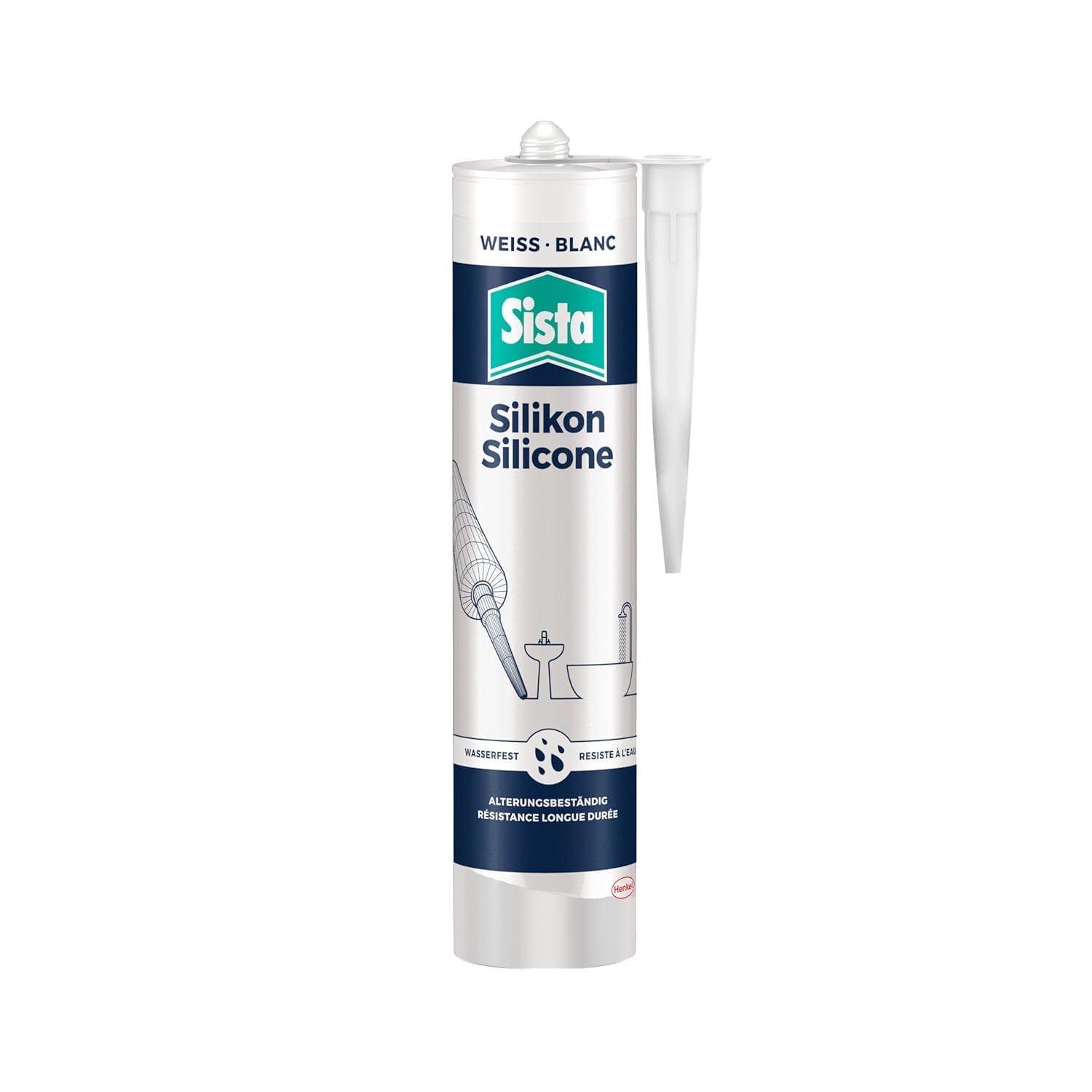 Sista Sanitär Silikon, elastischer, sauervernetzender Silikon-Dichtstoff, pilzhemmend und abriebfest, Fugen im Sanitär- und Feutraumbereichen, weiß, 6x 280ml