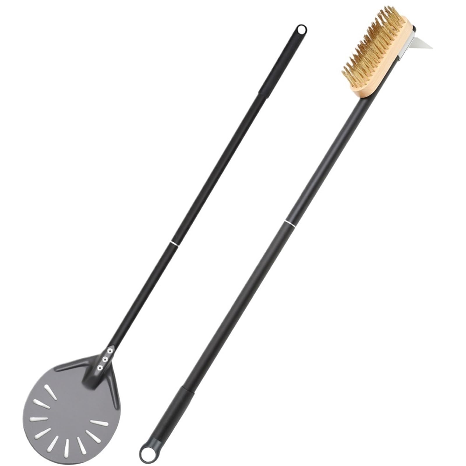 Pizzaschaufel 6 Zoll runder Pizzawender, Kupferbürstensatz for den Ofen, Aluminium-Pizzaschaufel, Grill, Messing-Reinigungsbürste, Schaber, Pizza-Zubehör(Set 3)