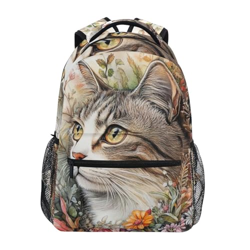 WDdZzyy Arte Acquerello Pittura Gatto Fiore bambino scuola zaino con grandi libri borsa per 10-12 anni para bebes varon