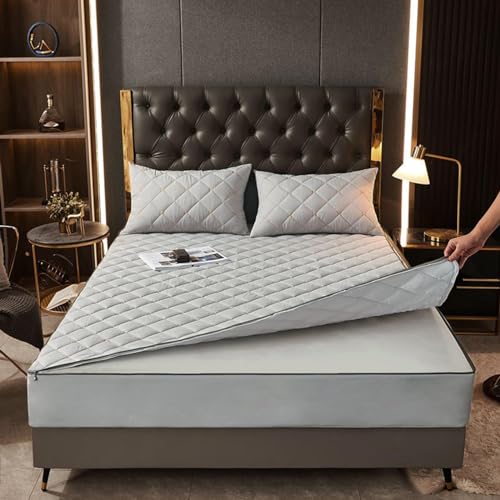 Protector de colchón gris con cremallera ajustable para camas king size