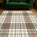 Muddy Mat® Plaid 2x10 Washable Area Rugs for Living Room, Bedroom & Dining Room – Modern Soft Low Pile Non Slip Carpet – Pet Friendly Waterproof Foldable Rugs for Home