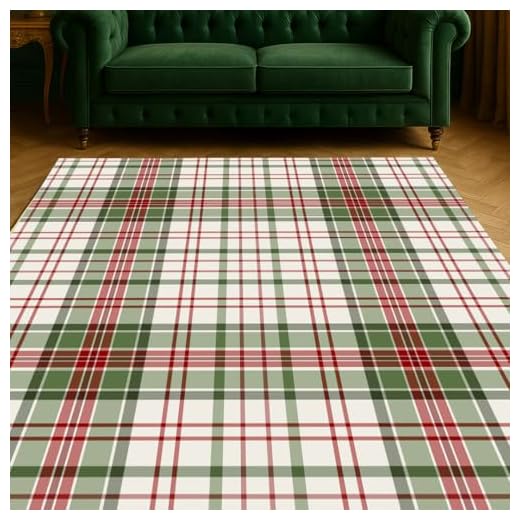 Muddy Mat® Plaid 2x7 Washable Area Rugs for Living Room, Bedroom & Dining Room – Modern Soft Low Pile Non Slip Carpet – Pet Friendly Waterproof Foldable Rugs for Home