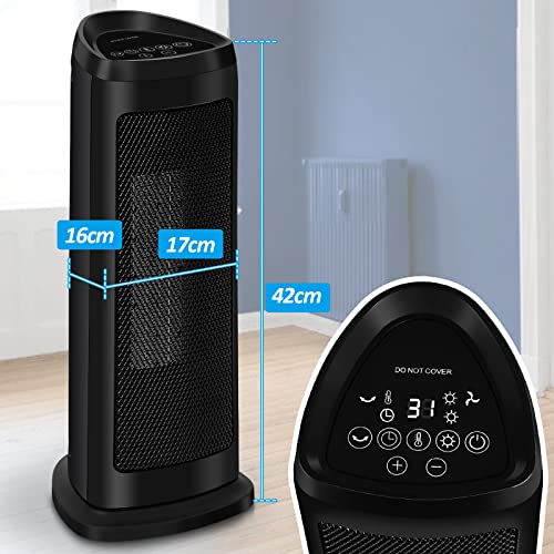 Ikodm Ventilatorkachel, 2000 W, draagbare ventilatorkachel, multi-bescherming, energiebesparend, stil, 60 graden oscillatie, 12 uurs timer, elektrische verwarming (zwart) - Afbeelding 3