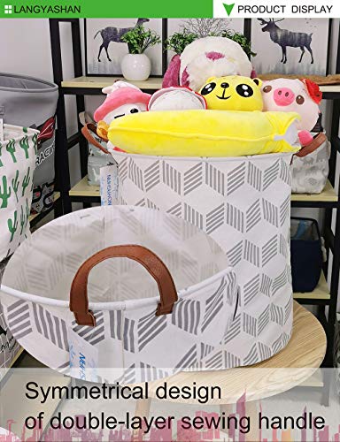 Image of Laundry Basket Canvas Fabric Collapsible Organizer Basket for Storage Bin Toy Bins Gift Baskets Bedroom Clothes Children Nursery Hamper (Gery wave)