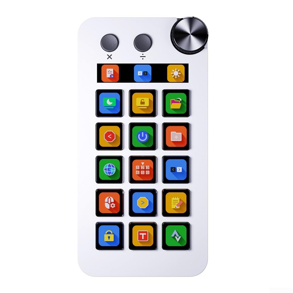 Alternativa, Tastiera Visiva LCD a 15 Tasti con Pulsanti Programmabili per Live Streaming e Creazione di Contenuti, Controller Compatto ABS per PC, Nero (Bianco)