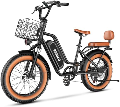 2 Seater Electric Bike, 48V 20AH(960WH) Large Removable Battery, 1300W Peak Motor Ebike, 20"x 4.0" Fat Tire Electric Bicycle for Adults, 80+Miles Max,30+MPH, City Couple E Bike,Black