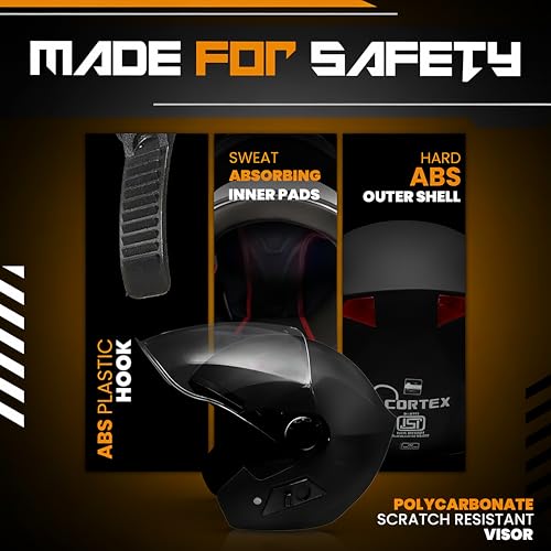 Image of Cortex Run Half Face Helmet Matt Finish with Scratch Resistant Curved Polycarbonate Visor, Hard ABS Shell Helmet for Men and Women | Clear Visor, Lightweight