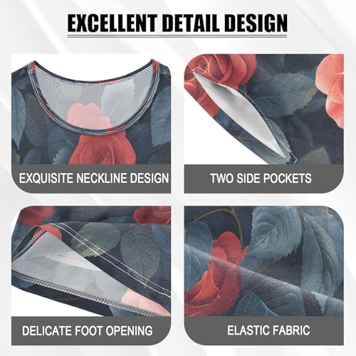 senya Short Sleeve Pajamas Sets Summer Cotton Sleepwear Red Camellia Green Leaves4