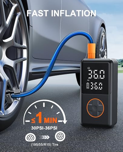 Tire Inflator Portable Air Compressor - 150PSI Electric Bike Pump, Auto Shut Off & Digital Pressure Gauge, Cordless Air Pump for Car Tires, Motorcycles, Balls with LED Light - Image 3