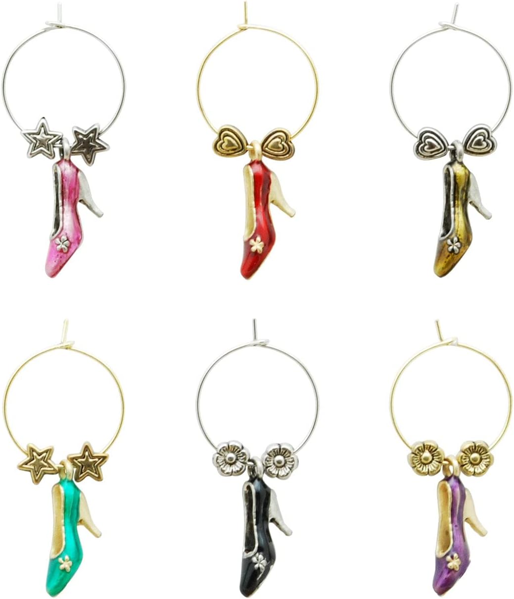 Wine Things Shoe Fetish Wine Charms, Zinc Alloy Wine Glass Tags for Stem Glasses, Drink Markers Identifiers for Parties, Tastings, and Entertaining, Multicolor, Set of 6