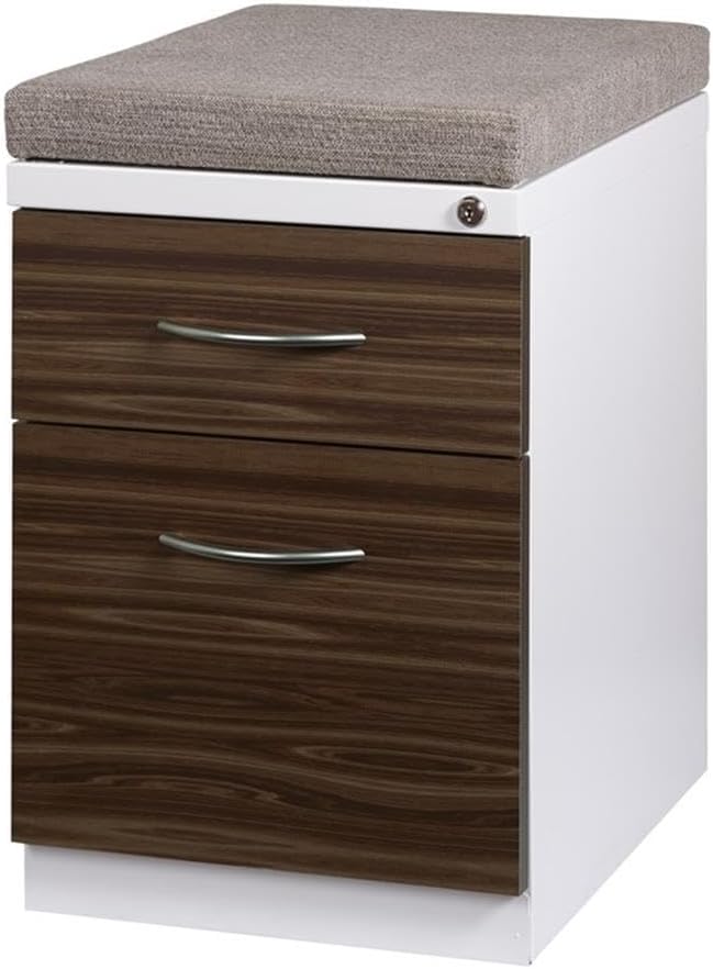 BOWERY HILL Mobile Pedestal File Cabinet, 20" Deep, Metal Construction, White/Chinchilla/Walnut Finish, 2 Drawer Box/File with Full-Extension Ball-Bearing Suspension, Hidden Casters, Fits Under Work