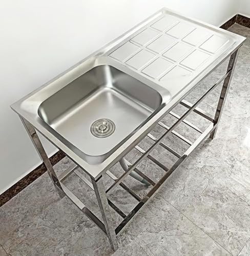 Zdaqian 流し台 ステンレス 製シンク 簡易ガーデン流し台 キッチン用流し台 作業台付き キッチンシンク 物置台 蛇口付き 深型 U型下水システム 防臭排水 錆びにくい コンパクト 平滑な角 屋外屋内兼用 工場 農園でも BBQ アウトドアに適用 工