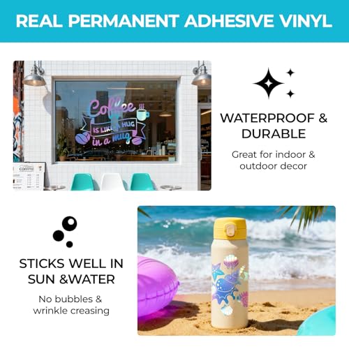 Image of HTVRONT Holographic Opal Blue Permanent Vinyl - 12 inch x 10 FT Adhesive Roll Compatible with Cricut Cutting Machine, Silhouette, Cameo Cutters, Signs, Scrapbooking, Craft, Die Cutters