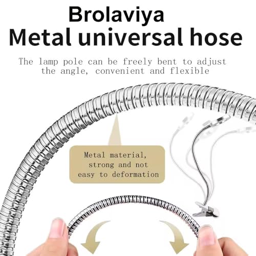 Image of BROLAVIYA Overhead 5X Magnifying Glass with 12cm Led Light, 3 Color Modes Dimmable, Flexible Hose Metal Arm, Magnifier Desk Lamp for Crafts, Makeup, Reading, Photography - Silver