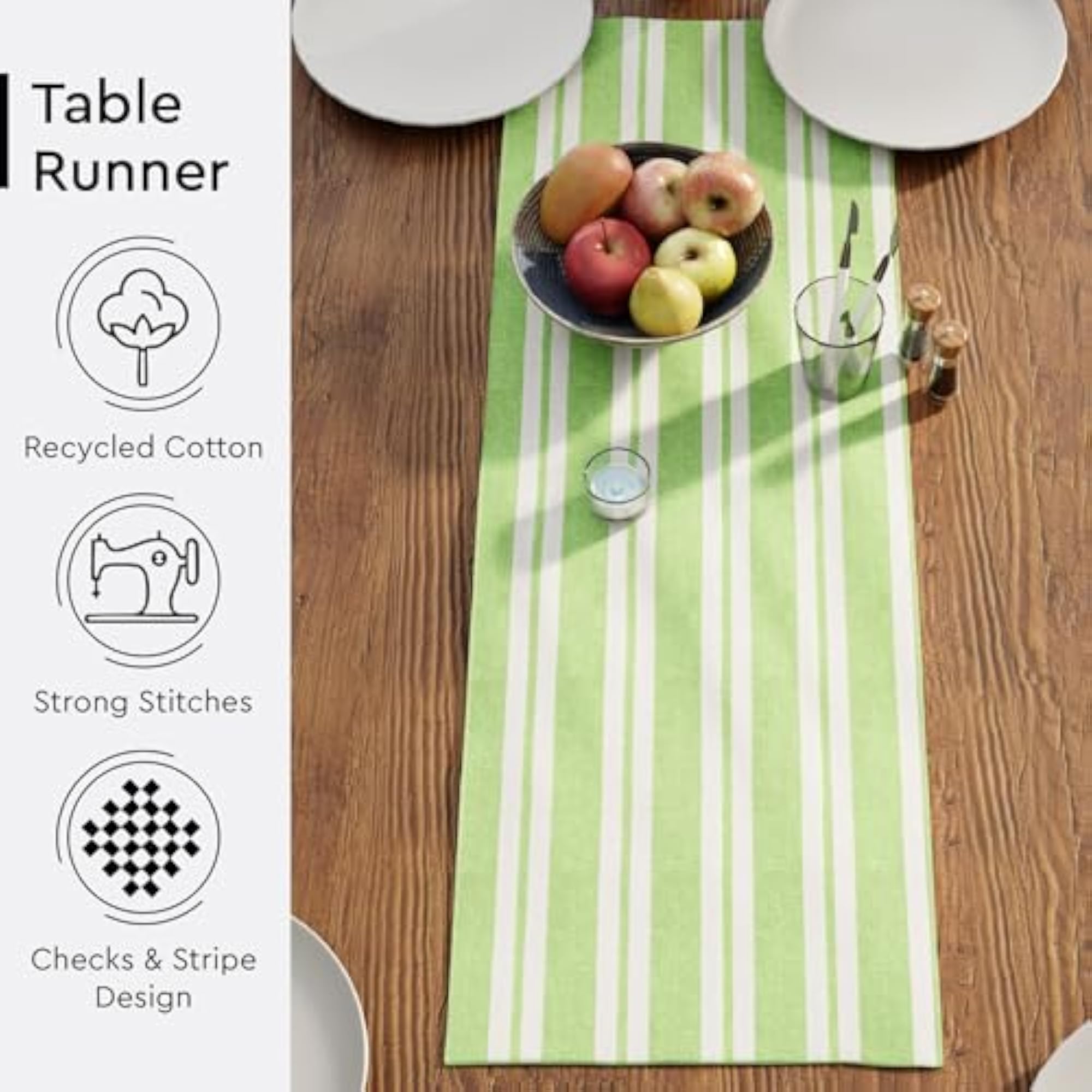 Cotton Table Runner, 4 Seater Dining Table Decor, Lime