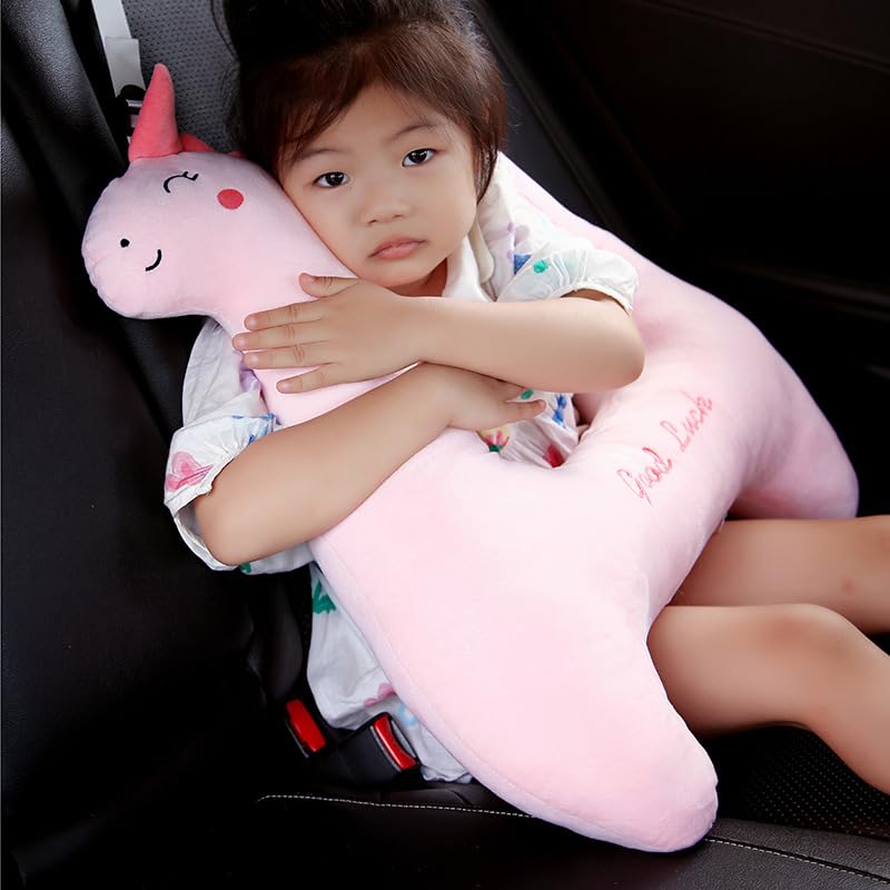 Cuscino di supporto per il collo da viaggio per bambini in auto, poggiatesta ergonomico con cinghia regolabile per un sonno confortevole (rosa)