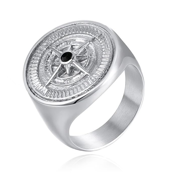 Bague homme Mendes Jewelry Compas Silver 17mm anneau argenté gravé