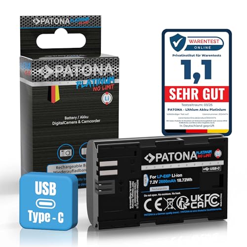 PATONA 1361 Platinum LP-E6NH Batterie USB 2400 mAh avec entrée USB directe (USB-C)