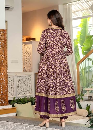 Image of Pistaa's Women's Pure Cotton Anarkali Floral Printed Hand Work Kurta with Pant & Dupatta Set