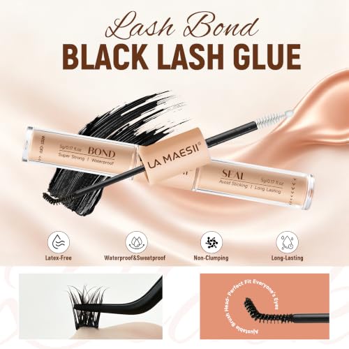 LA MAESII Lash Cluster Glue,2 in 1 Bond and Seal Waterproof,Black Lash Glue Detail