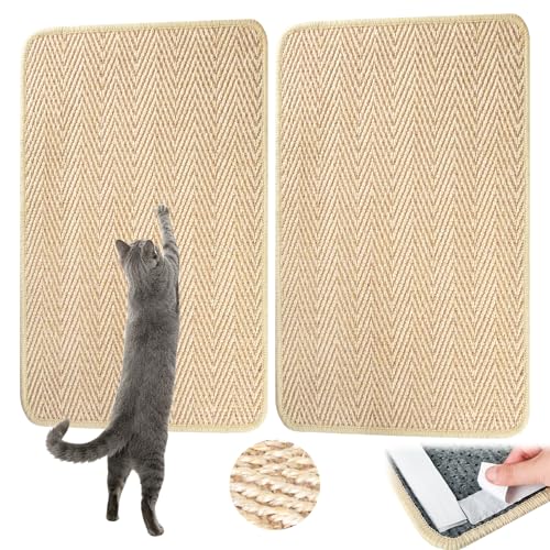 Image of Graciadeco Cat Scratcher Mat 23.6 inch x 15.7 inch Sisal Rope 2 Packs Cat Scratch Furniture Protector with Velcro & Catnip