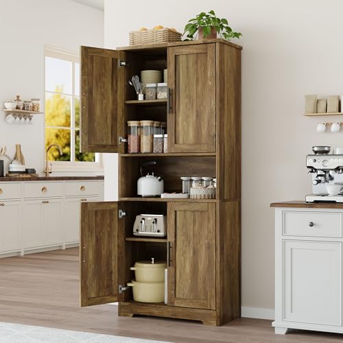 Image of IDEALHOUSE Kitchen Pantry Cabinet, 70in Tall Storage Cabinet with Doors and Adjustable Shelves, Freestanding Cupboard for Living Room, Dining Room, Bathroom
