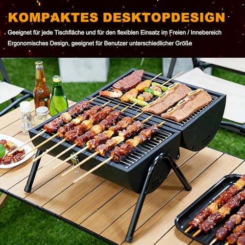 Huacan Holzkohlegrill mit Deckel und 2 pcs Kohleplatte, Edelstahl Kohlegrill Halter. BBQ Grillofen für Garten, Terrasse, Camping 41.5 * 32 * 43cm