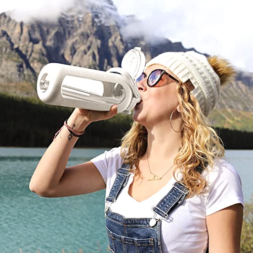 Bluego 64Oz Glass Water Bottles With Straw Time Marker Half Gallon Large Motivational Water Bottle With Silicone Sleeve 2L Big Glass Water Jug Bottle For Gym, Sports, Workout, Daily White #TOP5