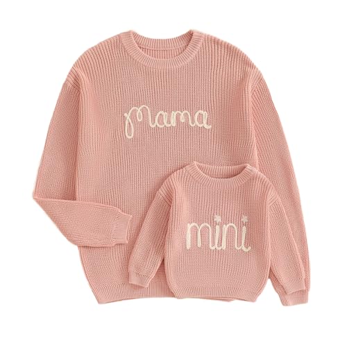 Image of Mommy and Me Sweater Matching Family Outfit Long Sleeve Knit Sweater Pullover Mom and Baby Clothes
