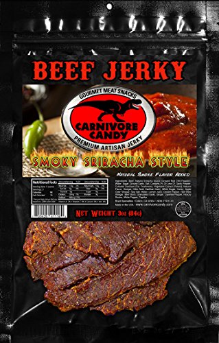 Carnivore Candy Gourmet Beef Jerky (3) Pk Flavor Sampler - Mango Habanero, Sweet & Spicy & Smoky Sriracha (3 X 3 Oz Bags) #TOP3