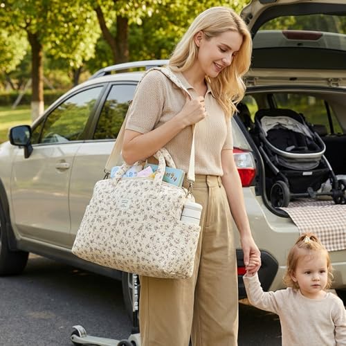 Sac à couches matelassé floral grand format multi-poches pour maman - 6
