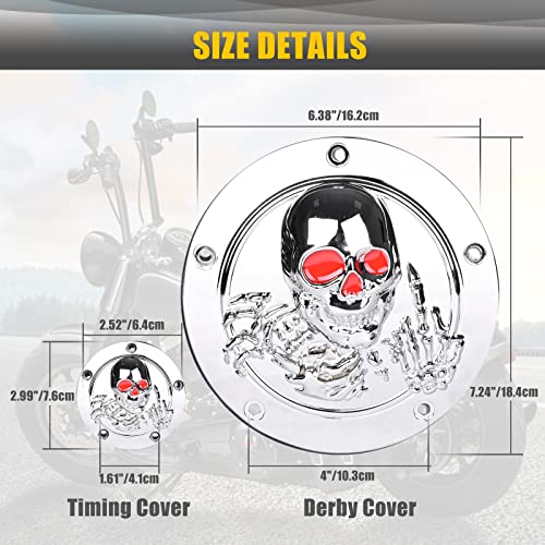 Sresk 3D Skull 5 Hole Derby Covers for Harley, Derby Timer Engine Timing Cover for Harley 1999-2014 Big Twin Cam EVO Touring Road King Electra Glide FLHR FLHX FXST Dyna (Chrome R) by Sresk - Image 7