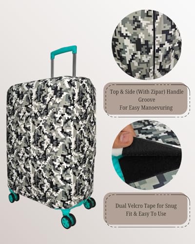 Image of Printed Polyester Suitcase Cover Stretchable Luggage Protector Trolley Bag Cover Travel Accessory (Army Squre White-S)