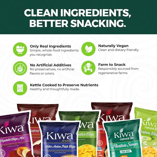 KIWA Plantain Scoops - Healthy Veggie Chips - Vegetable Snacks for Kids & Adults - Deliciously Crunchy Kettle-Cooked Chips - Gluten-Free & Non-GMO (2 Individual Snacks Pack)