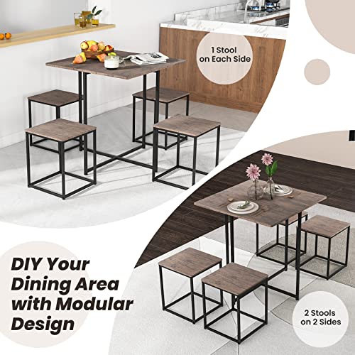 Giantex 5 Piece Dining Table Set, Industrial Kitchen Table Set W/ 4 Stools, Square Space-Saving Table And Chairs For Small Spaces, Apartment, Dining Room, Dinette Sets W/Metal Frame (Gray & Black) #TOP7