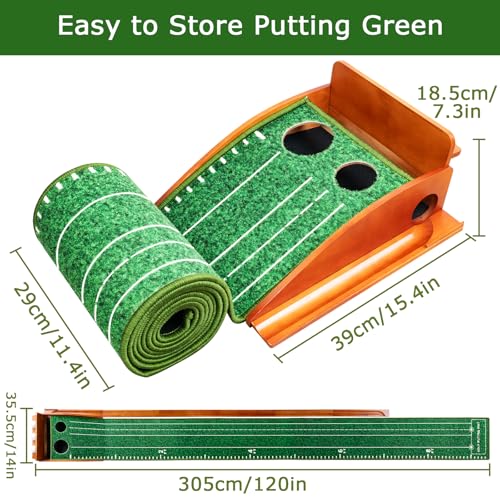 Golf Putting Mat, Putting Mat Indoor Golf, Putting Mat, Golf Putting Machine, Indoor Golf Putting Set, Putting Machine, Golf Putting Mat with Ball Return (Dark green 2 holes) - Image 5