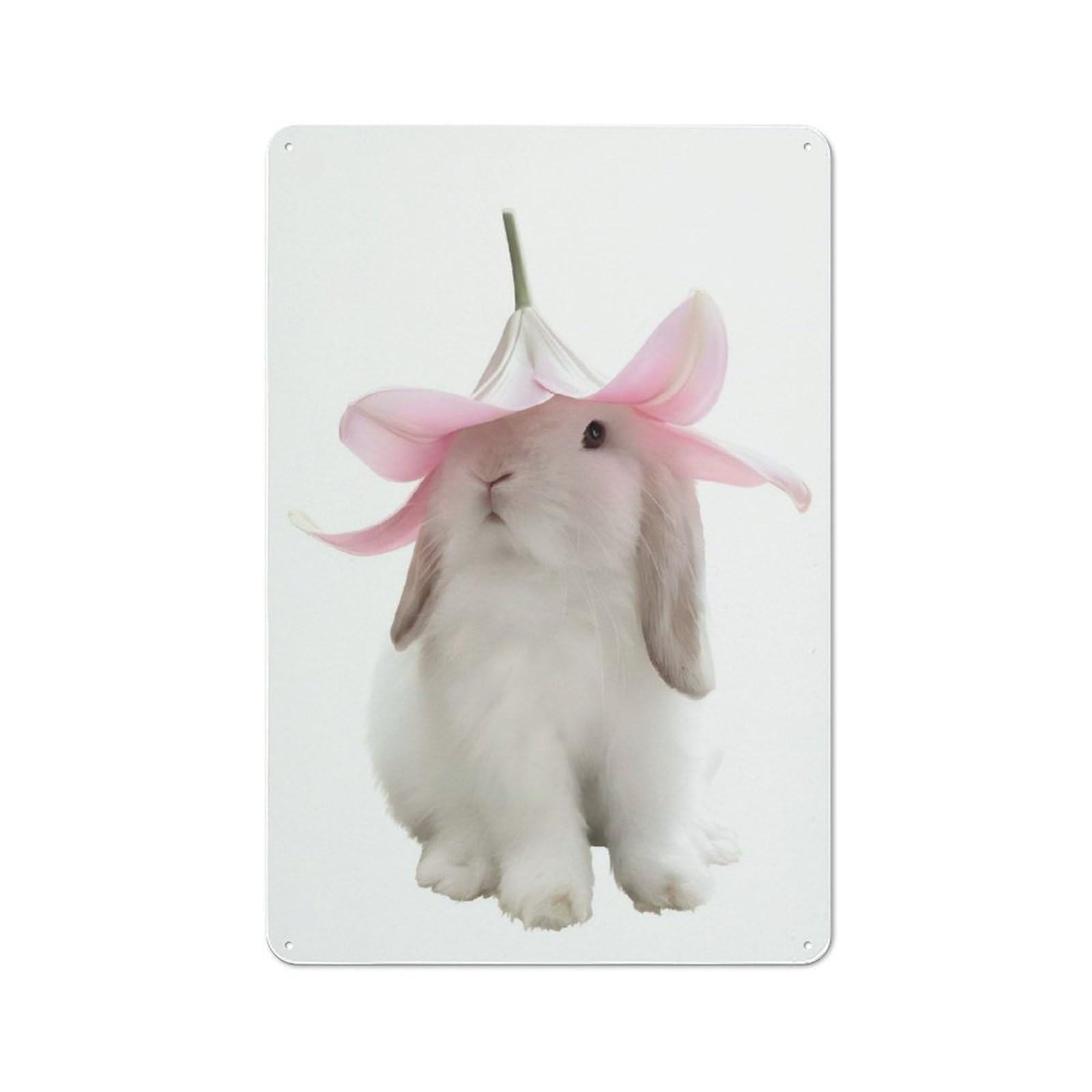 Junmoney Cottagecore Bunny With Flower Hat Metal Wall Sign 30X20cm Featuring For Pub Or Café, For Pub Decor Enthusiasts, For Retro Home Interiors