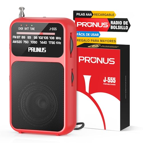 PRUNUS J-555 Am/FM Radio Portatil Pequeña Recargable, Carga USB-C, Radios Pequeña Pilas, con Toma de Auriculares, Transistor Radio de Bolsillo con Clip y cordón para Correr, Acampar. (Rojo) PRUNUS J-555 Am/FM Radio Portatil Pequeña Recargable, Carga USB-C, Radios Pequeña Pilas, con Toma de Auriculares, Transistor Radio de Bolsillo con Clip y cordón para Correr, Acampar. (Rojo)