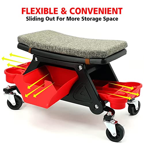 Yovyov Mechanic Stool, Heavy Duty Roller Mechanics Seat, Rolling Stool With Wheels, 3 Slide Out Tool Trays And Drawer, 300 Lbs Capacity For Mechanics & Detailers Home Diy Garages #TOP7