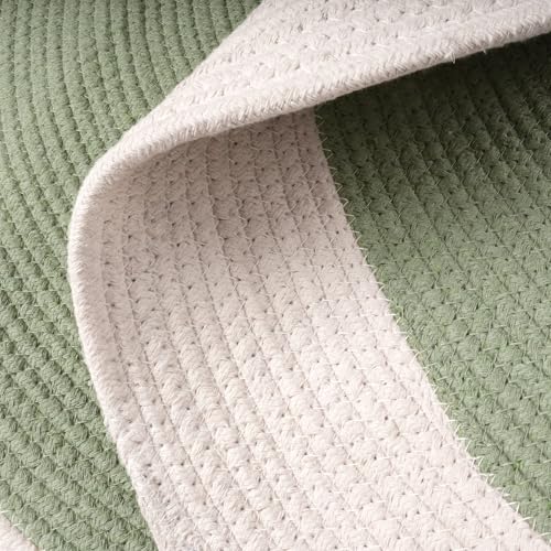 Image of Encasa XO Handmade Round Crochet Rug 2-Tone Circular Cotton Area Rug for Nursery, Bedroom & Living Room | Boho Modern Minimalist Floor Mat Natural Reversible Rugs | Sage & Off White (120 cm) | 4 Ft