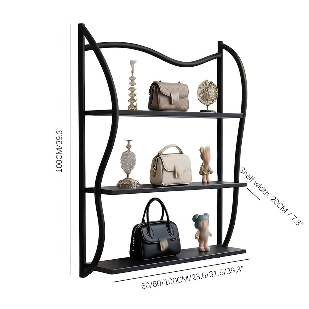 LXHELIVERY Mensola A Parete Nera A Più Livelli - Organizer Per Borse Da Boutique, Espositore Per Scarpe E Per Negozi Centri Commerciali, Per Merce(80X20X100 CM)