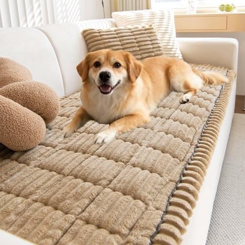 Pawlounge Plush Pet Couch Cover, Quilted Dog Sofa Protector - Non-Slip Washable & Shed-Free, Cloud-Like Soft Protection From Scratches, Hair For Dogs & Cats(Khaki,28 x 83 in)