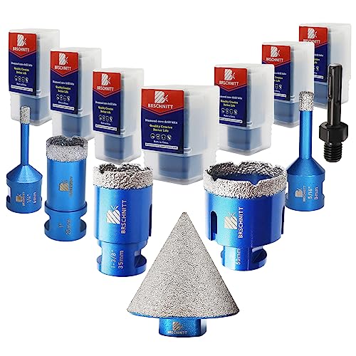 BRSCHNITT Diamond Core Drill Bit Set - 6/8/25/35/50mm Diamond Hole Saw & Chamfer Bit (5/8-11 Thread & Adapter) - 1 Count
