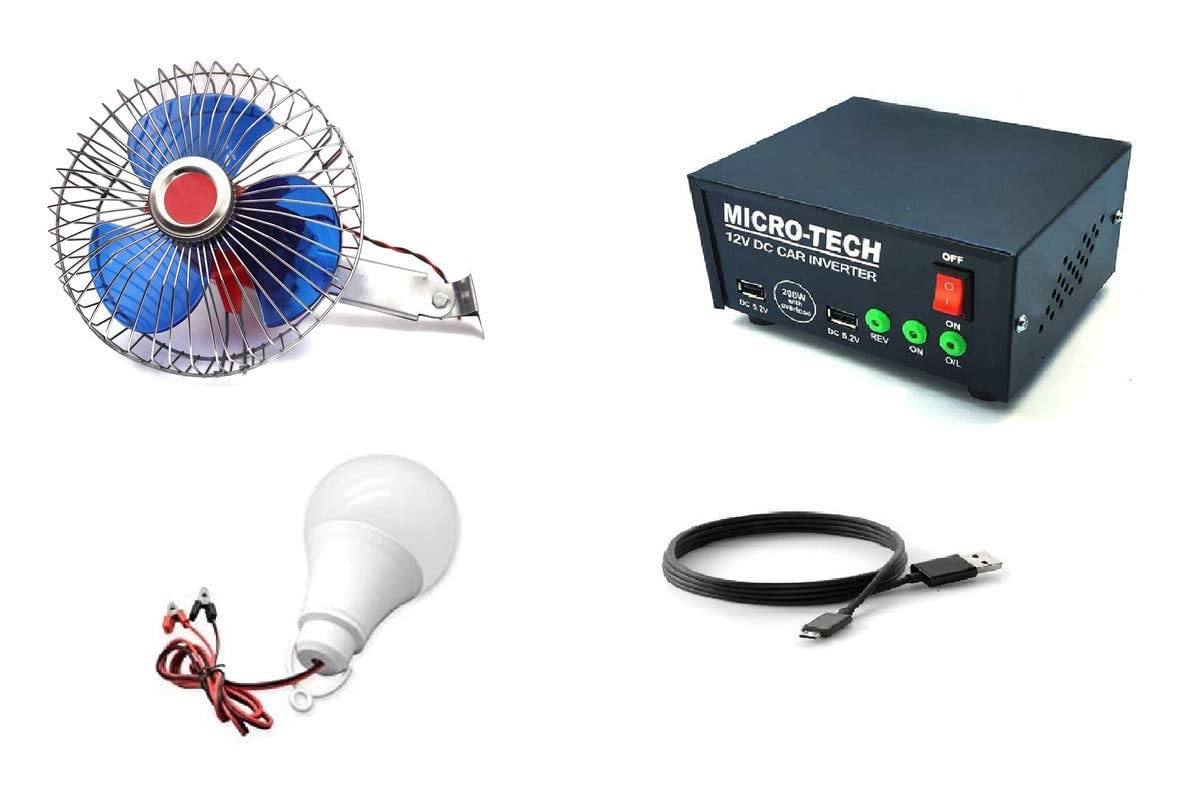 RASHRI ; One For All 200 Watt USB Dc to Ac Converter 12v to 220v 12v dc to 220v ac Converter Dc to Ac Mini Car Inverter with 12v DC Car Fan and 9w DC LED Bulb-image-45