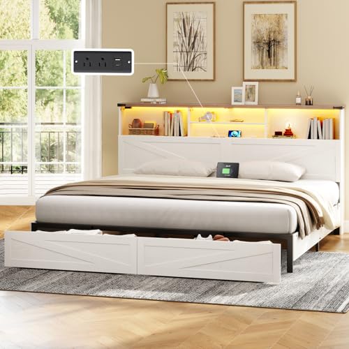 Rochecasa King Storage Bed Frame with LED Lights